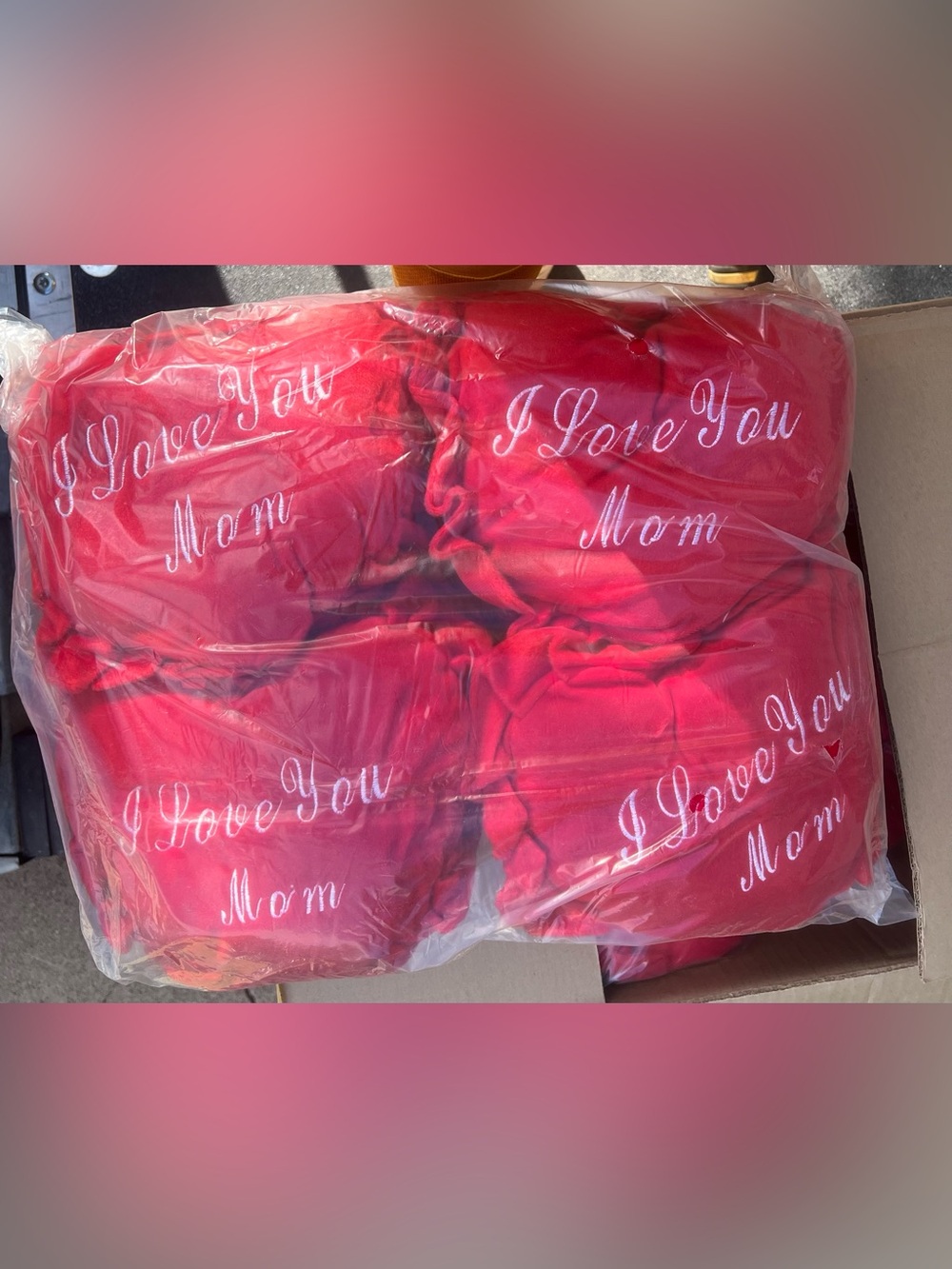 8-  “I Love You Mom” Plush Throw Pillows | 9” Red Heart Cushions - Picture 3 of 3